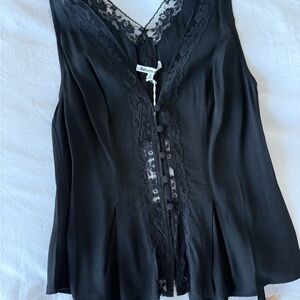 Reformation NWT  Christina Black Lace Trim Women's Top